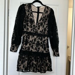 Lace sheer bubble sleeve dress